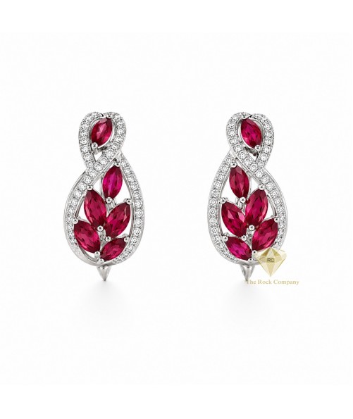 14k White Gold Diamond and Ruby Earrings 