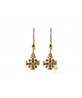 14K Ruby Diamond Jerusalem Cross Dangling Earrings