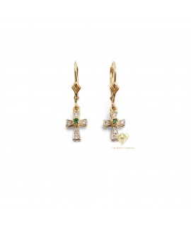 14K Gold and Emerald Cross Drop Earrings