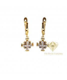 Diamond And Sapphire Jerusalem Cross Dangle Earrings