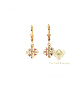 Diamond And Ruby Jerusalem Cross Dangle Earrings