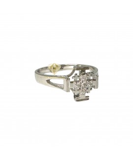White Gold Jerusalem Cross Ring with Diamonds