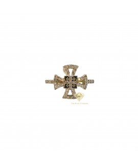 14K Gold Ring with Diamond Jerusalem Cross on Black Onyx