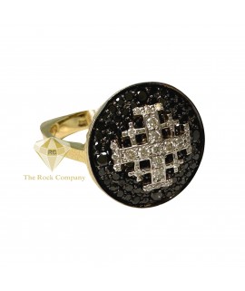 14K Black And White Diamond Jerusalem Cross Ring