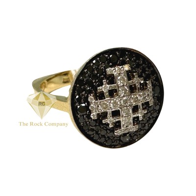 14K Black And White Diamond Jerusalem Cross Ring