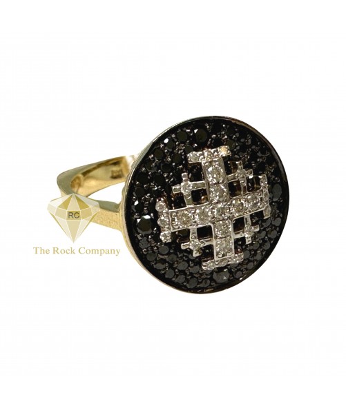 14K Black And White Diamond Jerusalem Cross Ring