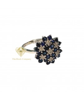 14K White Gold Blue Sapphire And Diamond Floral Ring