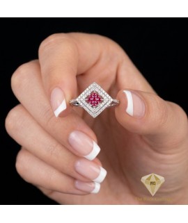 14K White Gold Ruby and Diamond Ring – Elegant Gemstone Flower Jewelry