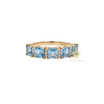 14K Gold Aquamarine & Diamond Band Ring