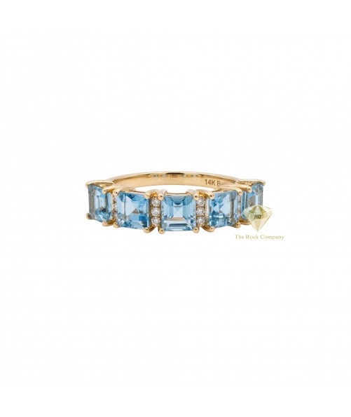 14K Gold Aquamarine & Diamond Band Ring 14K Gold Aquamarine & Diamond Band Ring