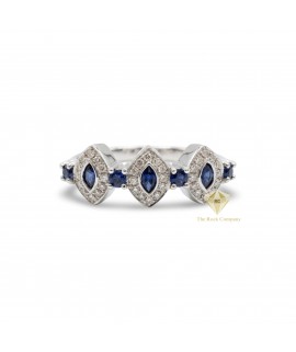 14K White Gold Diamond & Sapphire Ring, Elegant Fine Jewelry