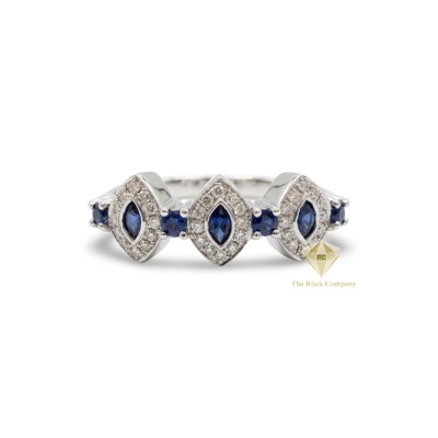 14K White Gold Diamond & Sapphire Ring, Elegant Fine Jewelry