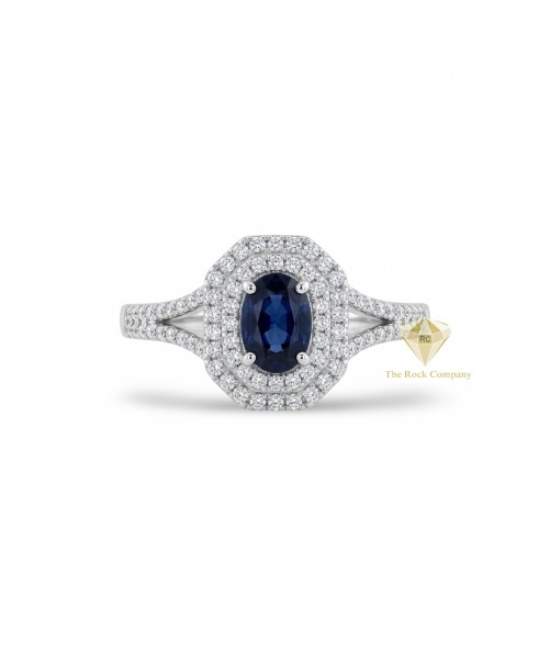 14K White Gold Oval Sapphire and Diamond Double Halo Ring 14K White Gold Oval Sapphire and Diamond Double Halo Ring
