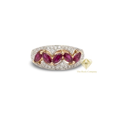 14K Yellow Gold Diamond and Ruby Women's Ring, Handmade in the Holy Land