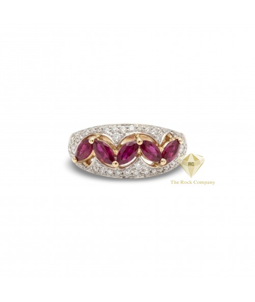 14K Yellow Gold Diamond and Ruby Women's Ring, Handmade in the Holy Land 14K Yellow Gold Diamond and Ruby Women's Ring, Handmade in the Holy Land