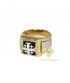 Diamond Black Onyx Jerusalem Cross Men Ring