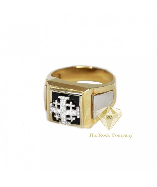 Diamond Black Onyx Jerusalem Cross Men Ring