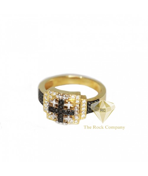 Black And White Diamond Jerusalem Cross Ring 
