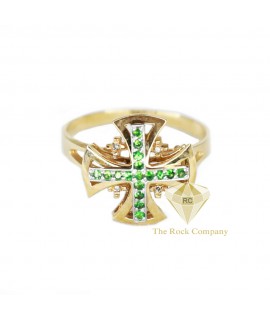 Diamond Emerald Jerusalem Cross Ring