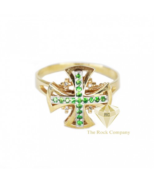 Diamond Emerald Jerusalem Cross Ring
