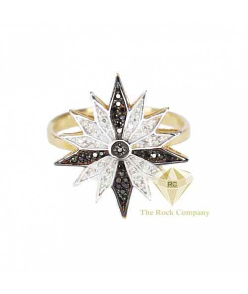 Black And White Diamond Bethlehem Star Ring 