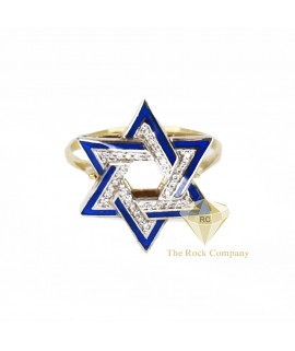 Diamond Enamel Star Of David Ring