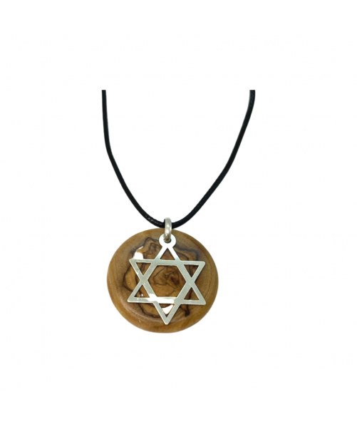 Star of David Pendant With Olive Wood And Sterling Silver Handmade Necklace