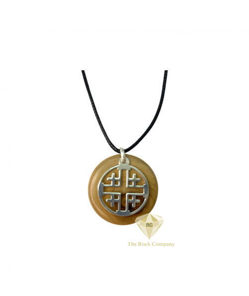 Jerusalem Cross Pendant Olive Wood and Sterling Silver Handmade Necklace