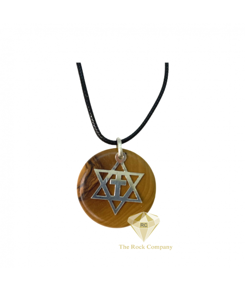 Star of David and Cross Pendant With Olive Wood And Sterling Silver Handmade Necklace