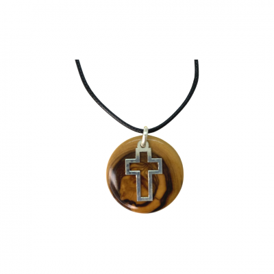 Cross Pendant With Olive Wood And Sterling Silver Handmade Necklace