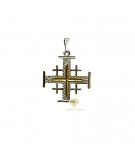 Jerusalem Cross Sterling Silver with Gold Center & “Jerusalem” Engraving, Handcrafted in the Holy Land