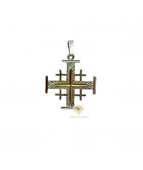 Jerusalem Cross Sterling Silver with Gold Center & “Jerusalem” Engraving, Handcrafted in the Holy Land