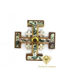 Mother Of Pearl & Olive Wood Cross With Holy Land Soil