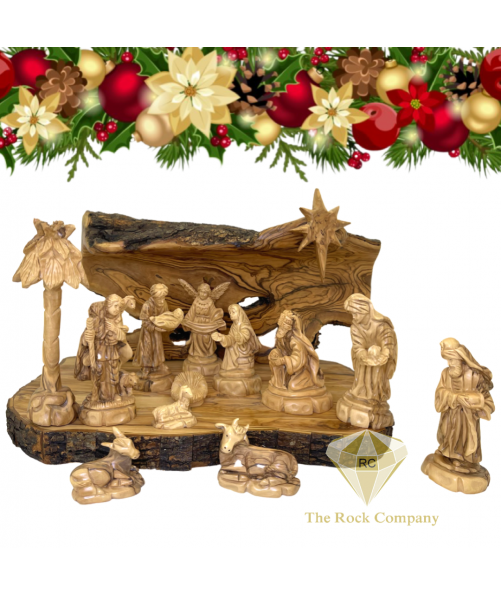 Christmas Nativity set olive wood hand carved, Saint Joseph Holding Baby Jesus