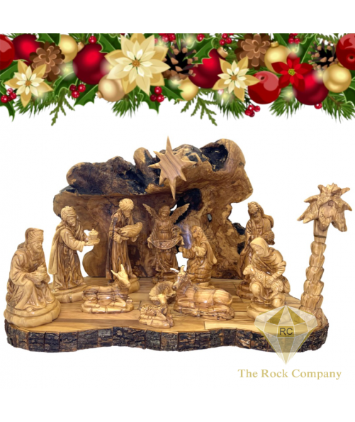 Christmas Nativity Set Olive Wood Hand Carved, Saint Joseph Holding Baby Jesus