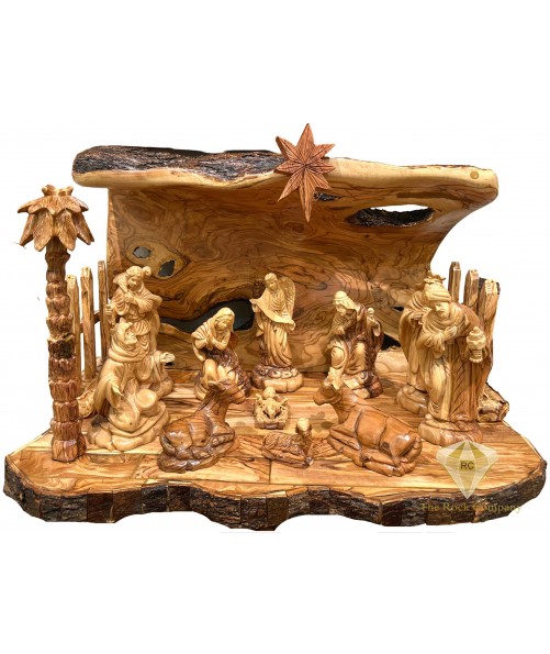 Olive Wood Nativity Set Hand Carved, Christmas Gift