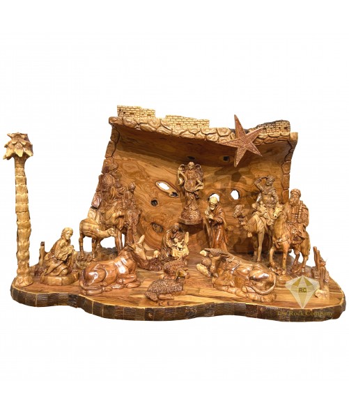 Olive Wood Christmas Nativity Set with Elephant, Camel & Horse – Hand Carved in the Holy Land