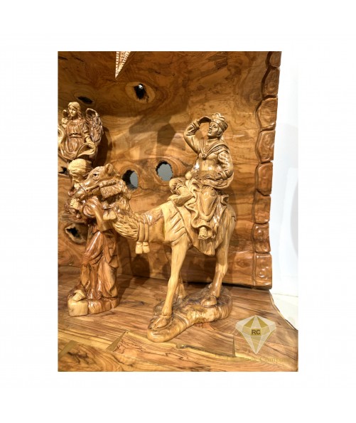 Olive Wood Christmas Nativity Set with Elephant, Camel & Horse – Hand Carved in the Holy Land