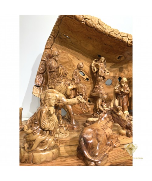 Olive Wood Christmas Nativity Set with Elephant, Camel & Horse – Hand Carved in the Holy Land