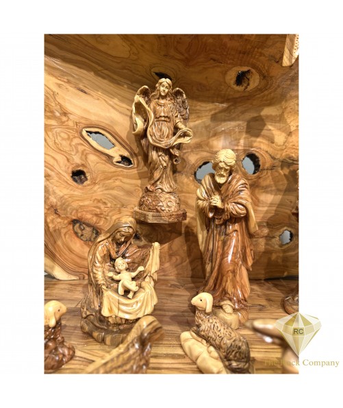 Olive Wood Christmas Nativity Set with Elephant, Camel & Horse – Hand Carved in the Holy Land
