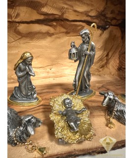 Nativity Set Pewter 24K Gold Plated with Olive Wood Cave