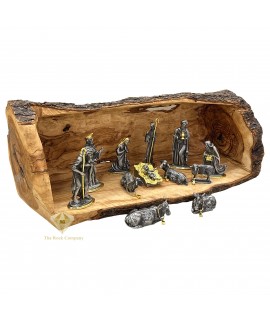 Nativity Set Pewter 24K Gold Plated with Olive Wood Cave Nativity Set Pewter 24K Gold Plated with Olive Wood Cave