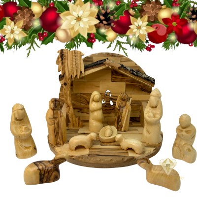 Christmas Modern Nativity Set Creche Olive Wood Hand Carved In Bethlehem Holy Land