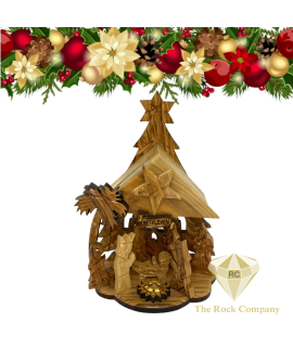 Musical Nativity set Olive Wood handmade in Bethlehem Holy Land