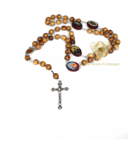 Olive Wood Rosary With Saint Icons and Holy Soil